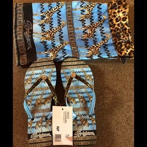 NWT Brighton Wild Leopard Flip Flops w/ Bag